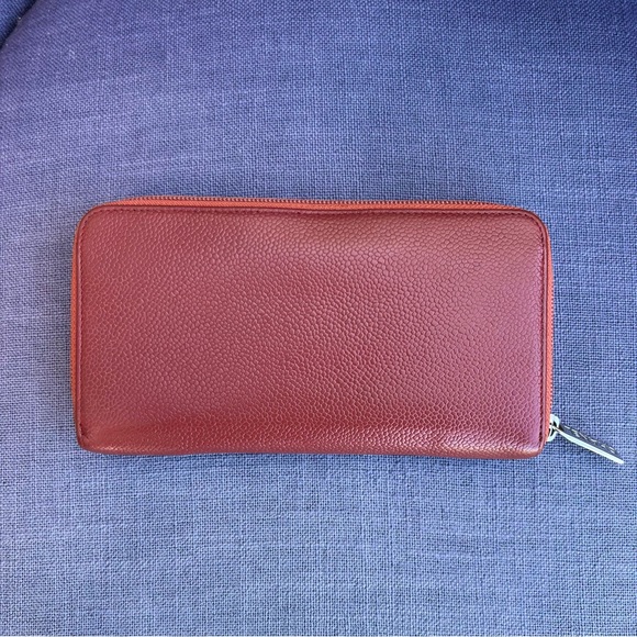 Chanel Caviar Skin Coco Mark Long Wallet Leather Zip Around Brown Red - Picture 2 of 8